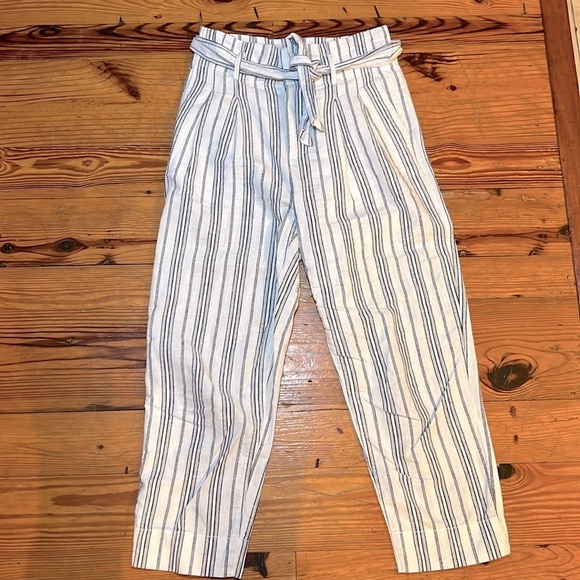 Madewell Linen-Cotton Paperbag Pants White Dark Baltic Stripe - Picture 4 of 8